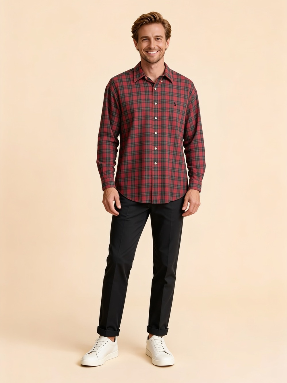 Ralph Lauren Red and Black Plaid Cotton Button-Down Shirt